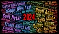 Happy New Year 2024 word cloud in different languages Royalty Free Stock Photo