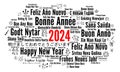 Happy New Year 2024 word cloud in different languages Royalty Free Stock Photo