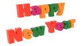 Happy New Year Words 3D Rendered Congratulation Text With Bold, Funny Font Illustration Colored With Tetrad Colors 6 Degrees