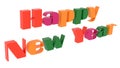 Happy New Year Words 3D Rendered Congratulation Text With Techno, Futuristic Font Illustration Colored
