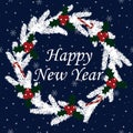 Happy New Year wreath white christmas tree holly berry candy can