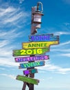 2016 happy new year written in French on a postsign Royalty Free Stock Photo