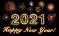 Happy New Year 2021 Written In Gold Fireworks Text