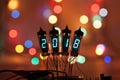 Happy new year is written with a lamp light. Radio electronic lamps. 2018. Original designed congratulation with a Royalty Free Stock Photo