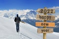 2020 happy new year wrtten on a postsign in snowy landscape Royalty Free Stock Photo