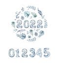 Happy New Year 2022, The year of blue numbers 2023,2024 and 2025 banner, circle frmae, Constellation symbol for Royalty Free Stock Photo