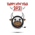 Happy New year. Bicycle wheel made in the form of a bull Royalty Free Stock Photo