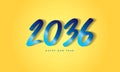 2036 Happy New Year on yellow background, 2036 text design blue color, vector illustration, 2036 number design, Creative design