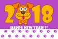 Happy New Year. The year 2018 is a yellow earth dog. Cartoon dog. Cover for the calendar Royalty Free Stock Photo