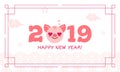 2019 Happy New Year zodiac pig sign character,asian traditional greeting card wish,Oriental asians korean japanese