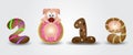 Happy New Year 2019 zodiac pig sign characters with cookie & donut Royalty Free Stock Photo