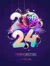 Happy New Years 2024. Greeting poster design with 3D numeral and christmas decoration. Festive vector template Royalty Free Stock Photo