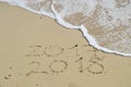 Happy New Years 2018 handwritten on sand Royalty Free Stock Photo