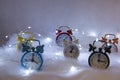 Happy New Years 2019. Winter celebration with alarm clock. Abstract Christmas composition Royalty Free Stock Photo