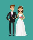 Happy newlyweds or bride and groom. Wedding cartoon vector illustration