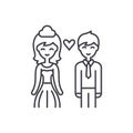 Happy newlyweds line icon concept. Happy newlyweds vector linear illustration, symbol, sign