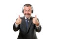 Happy newscaster with two thumbs up and big smile Royalty Free Stock Photo