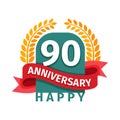 Happy ninetieth birthday badge vector icon. Royalty Free Stock Photo