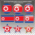 Happy North Korea day buttons. Bright set buttons with flag of North Korea.