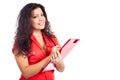 Happy nurse or woman doctor writing on clipboard Royalty Free Stock Photo