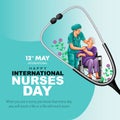 Happy nurses day greeting. nurse with old woman care. old grand mother sitting wheel chair. abstract vector illustration design Royalty Free Stock Photo