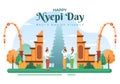 Happy Nyepi Day or Bali`s Silence for Hindu Ceremonies in Bali with Galungan, Kuningan and Ngembak Geni in Background of the