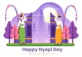 Happy Nyepi Day or Bali`s Silence for Hindu Ceremonies in Bali with Galungan, Kuningan and Ngembak Geni in Background of the