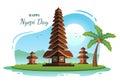 Happy Nyepi Day or Bali`s Silence to Hindu Ceremonies in the Background of the Temple or Pura Illustration Suitable for Poster
