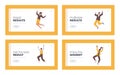 Happy Office Employees Jump with Raised Arms Landing Page Template Set. Characters Feel Positive Emotions, Rejoice