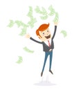 Happy office man hipster throwing money
