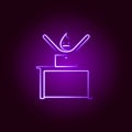 Happy office man work notebook line icon in neon style. Element of office life illustration. Signs and symbols collection icon for