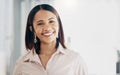 Happy, office and portrait of business woman with smile for career, job and work opportunity. Corporate, professional Royalty Free Stock Photo