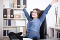 Happy Office Woman on Chair Extending her Arms