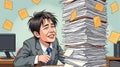 Happy Office Worker Facing Huge Paperwork Stack with a Smile. Royalty Free Stock Photo