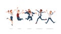 Happy Office Workers Jumping. Vector Illustration.