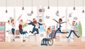 Happy Office Workers Jumping. Vector Illustration.