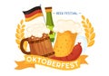Happy Oktoberfest Party Festival Vector Illustration with Beer, Sausage, Gingerbread, German Flag and ets Background Flat Cartoon
