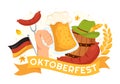 Happy Oktoberfest Party Festival Vector Illustration with Beer, Sausage, Gingerbread, German Flag and ets Background Flat Cartoon