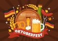 Happy Oktoberfest Party Festival Vector Illustration with Beer, Sausage, Gingerbread, German Flag and ets Background Flat Cartoon