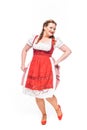 happy oktoberfest waitress in traditional bavarian dress Royalty Free Stock Photo