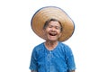 Happy old Asian woman farmer smiling on a white