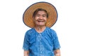 Happy old Asian woman farmer smiling on a white