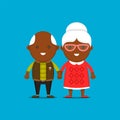 Happy old black couple holding hands, vector flat cartoon isolated character illustration. Afro grandmother