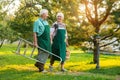 Happy old couple holding hands.