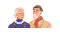 Happy old couple. Senior woman and man smiling, laughing. Stylish fashion elderly spouse, family. Joyful aged retired