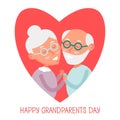 Happy old couple together. Cute Seniors couple in love. grandparents holding hands. Happy grandparents day. Vector Illustration.