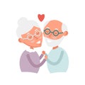 Happy old couple together. Cute Seniors couple in love. grandparents holding hands. Happy grandparents day. Vector Illustration.