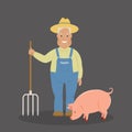 Happy old farmer with pig Royalty Free Stock Photo