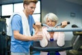 Happy old female training Royalty Free Stock Photo