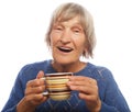 Happy old lady with coffee Royalty Free Stock Photo